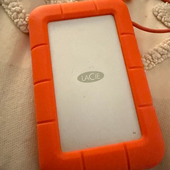 Lacie Rugged 500GB External Portable Hard Drive with Built In Thunderbolt Cord - Picture 1 of 8